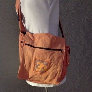 Om Embroidered Messenger Bag Orange Cotton